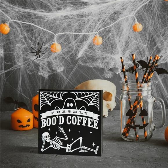 Smile Halloween Wood Box Sign, Skull Faux Books, Boo Coffee Table Decor - Picture 5 of 7